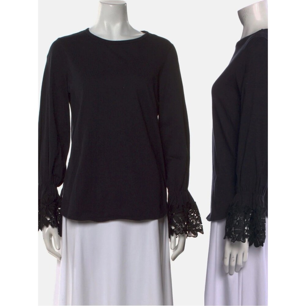 See by Chloe Black Long Sleeve Tee Lace Ruffle Cuff Top Size Large